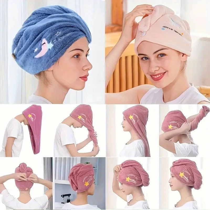 1pc Quickly Dry Hair Hat Super Absorbent Soft Bathroom Women Head Towels Girls Cute Hair Towel Hair Dry Wrap Bonnets