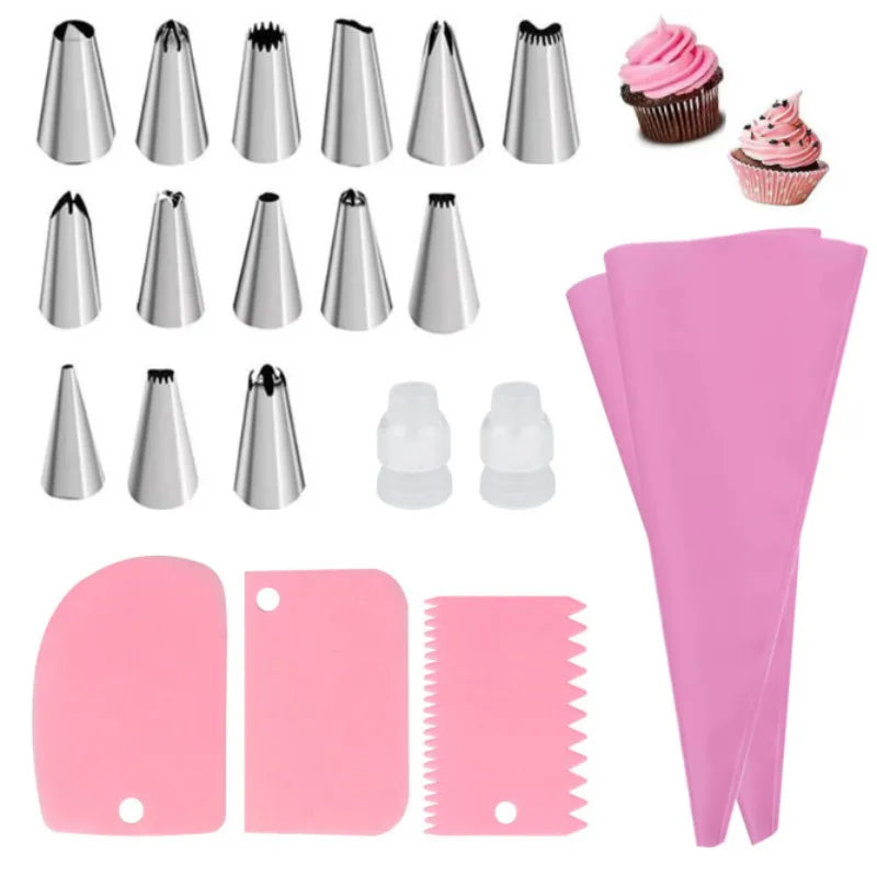 Silicone Piping Tip Set Cake Frosting Tips Stainless Steel Nozzles Spatula  DIY Baking Tools Accessory