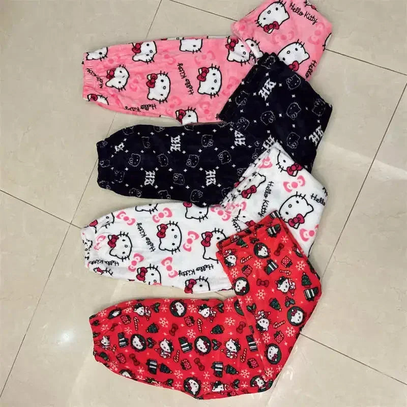 Cartoon Hello Kitty pajama pants for men and women spring and summer thin loose couple casual home pants walking pants