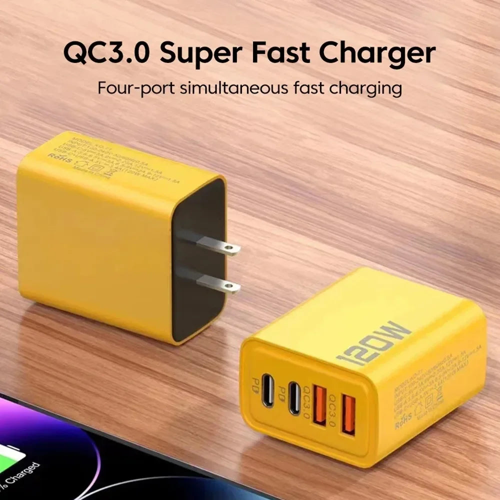 Total 120W Phone Charger Fast Charging Quick Charger PD USB Type C Wall Adapter For iPhone 16 15 Xiaomi 14 Huawei Redmi Oneplus